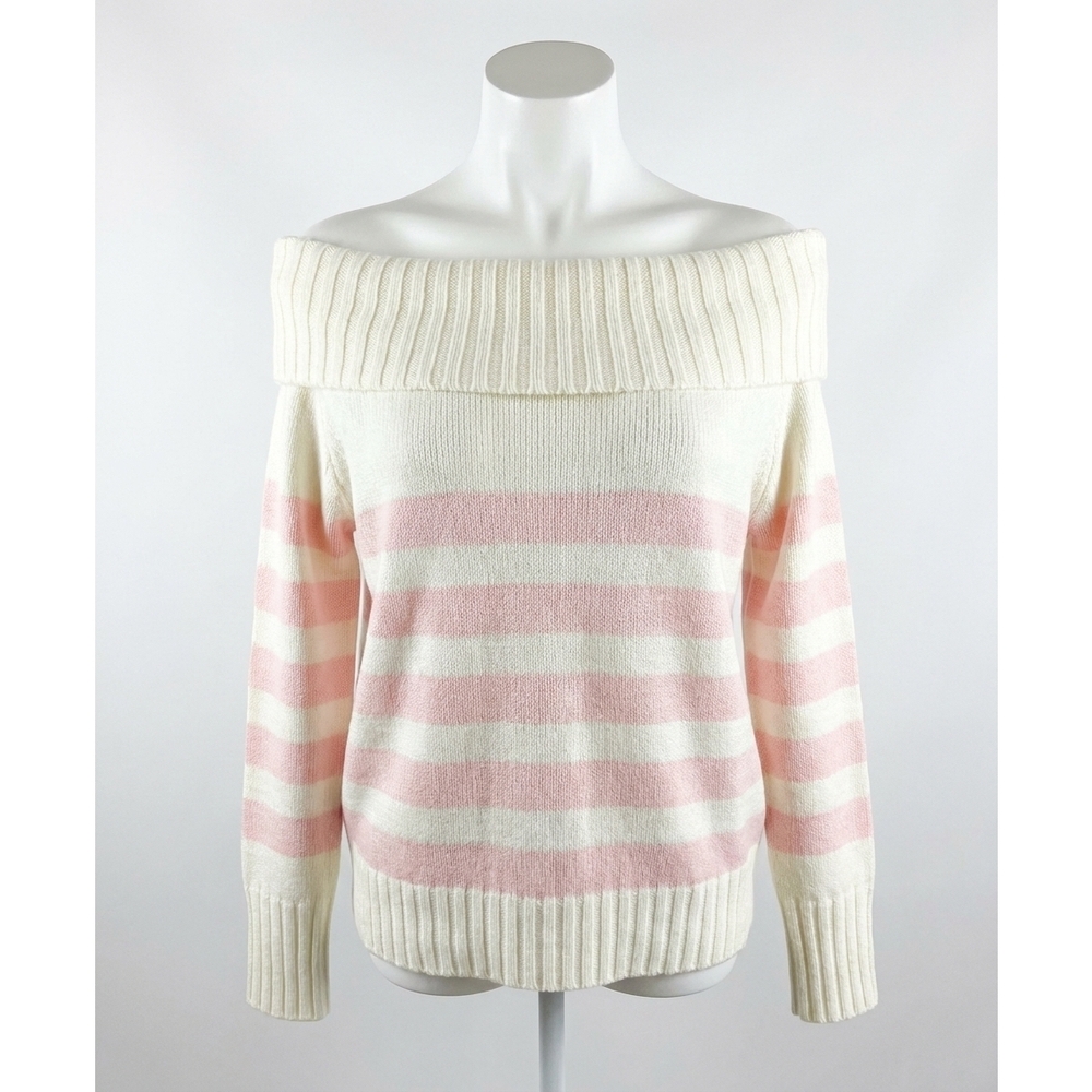NEW LE LIS leilani off shoulder striped sweater in white